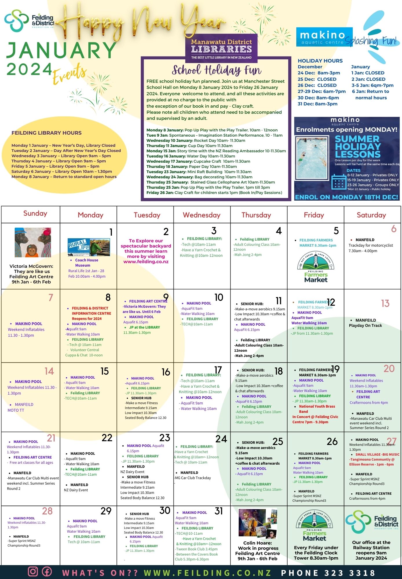 January Event Calendar feilding Manawatu
